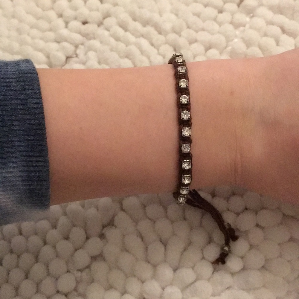 Adjustable brown & rhinestone bracelet
